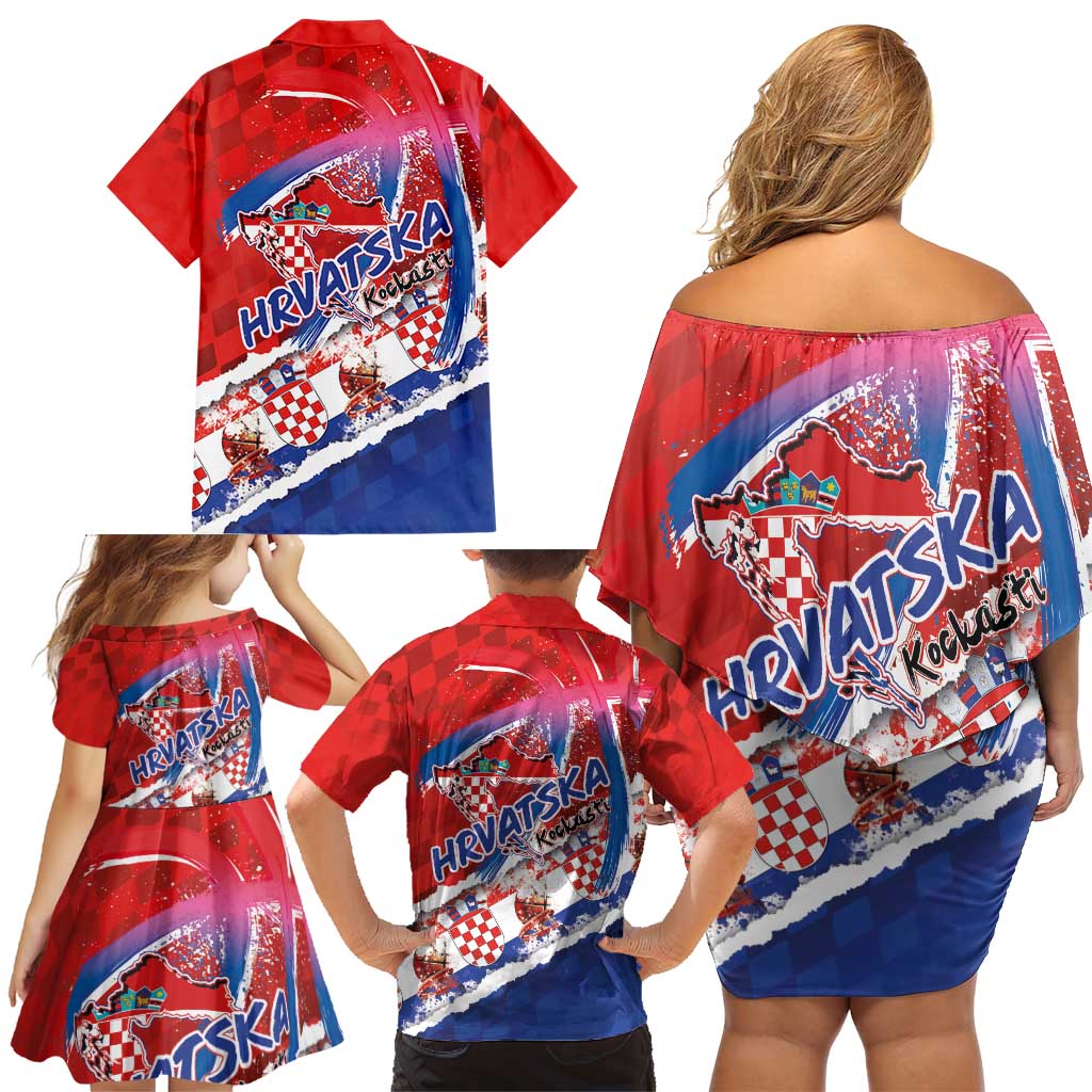 Basketball Fan Jersey Croatian Family Matching Off Shoulder Short Dress and Hawaiian Shirt Hrvatska-The Chequered Ones - Wonder Print Shop