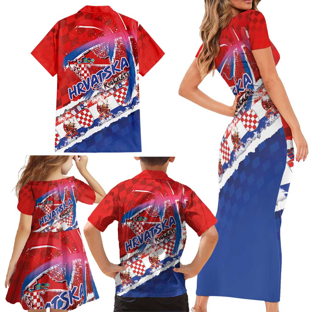 Basketball Fan Jersey Croatian Family Matching Short Sleeve Bodycon Dress and Hawaiian Shirt Hrvatska-The Chequered Ones - Wonder Print Shop