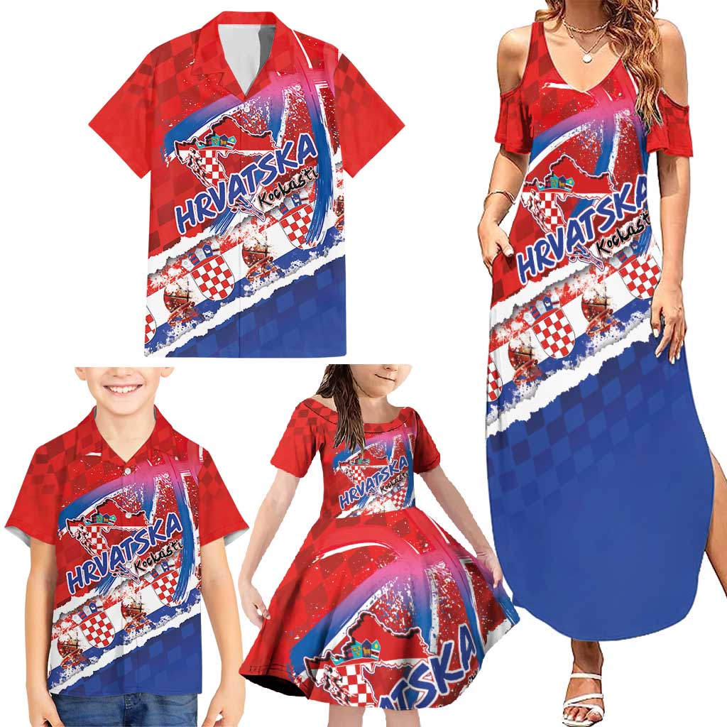 Basketball Fan Jersey Croatian Family Matching Summer Maxi Dress and Hawaiian Shirt Hrvatska-The Chequered Ones - Wonder Print Shop