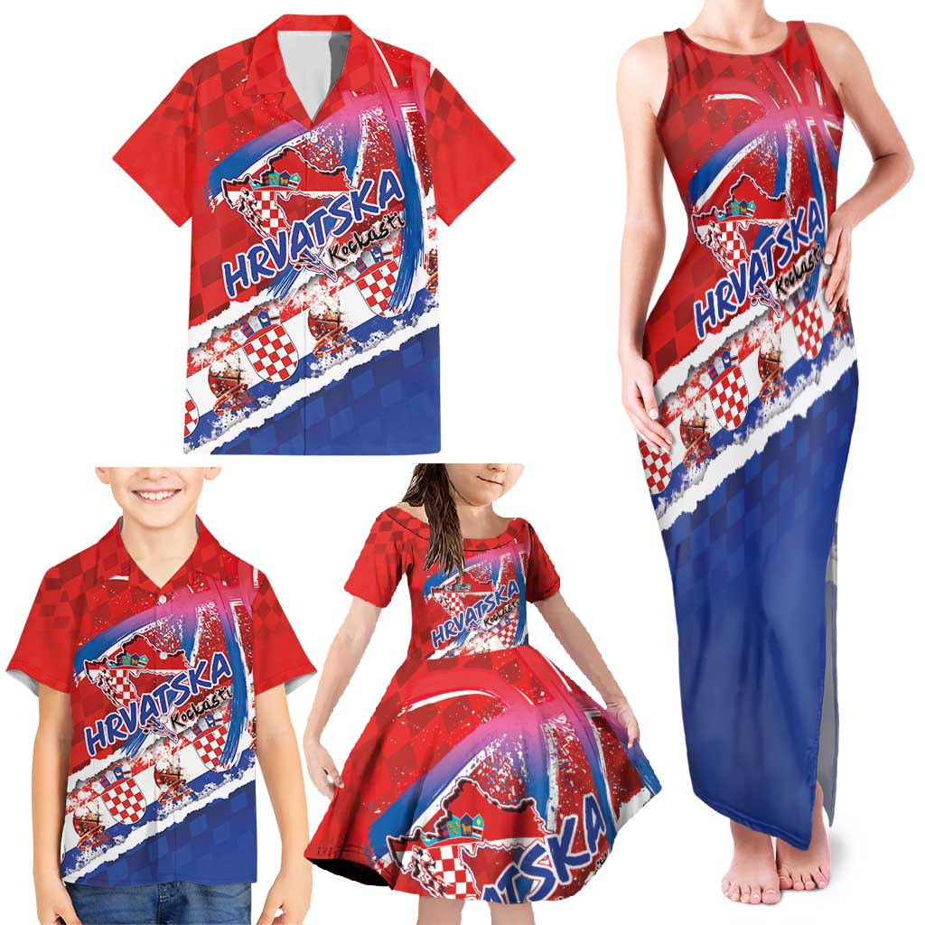 Basketball Fan Jersey Croatian Family Matching Tank Maxi Dress and Hawaiian Shirt Hrvatska-The Chequered Ones - Wonder Print Shop