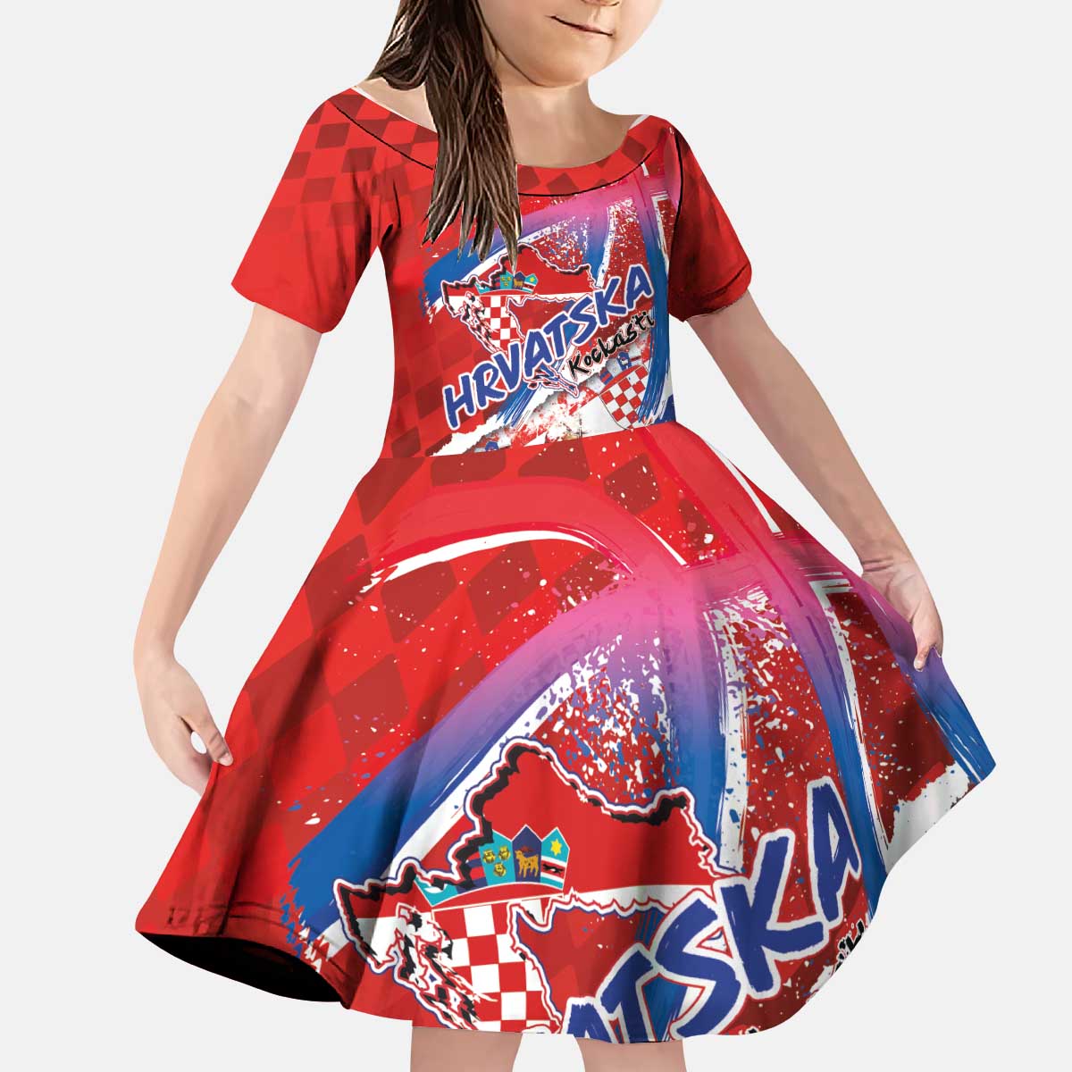 Basketball Fan Jersey Croatian Kid Short Sleeve Dress Hrvatska-The Chequered Ones - Wonder Print Shop