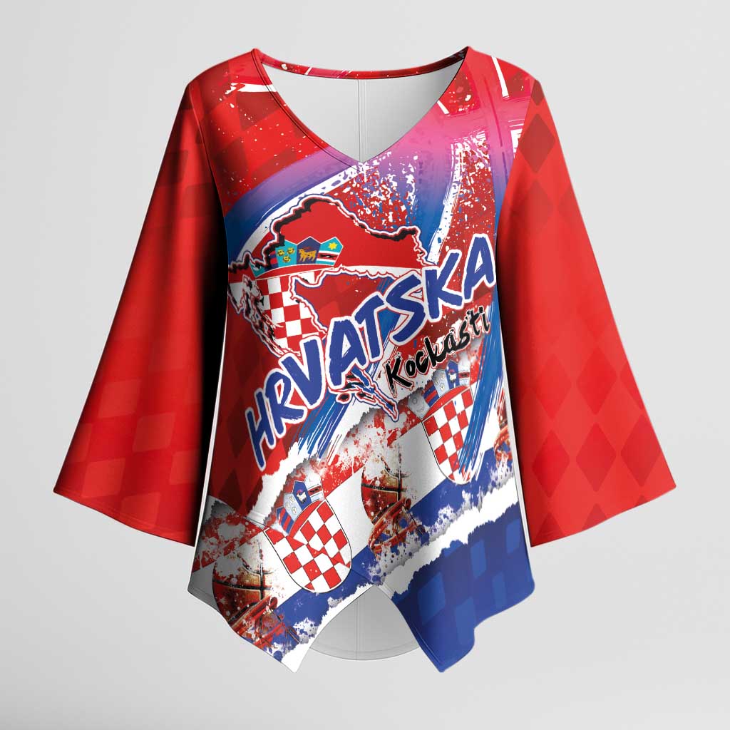 Basketball Fan Jersey Croatian Kimono Sleeve Blouse Hrvatska-The Chequered Ones - Wonder Print Shop