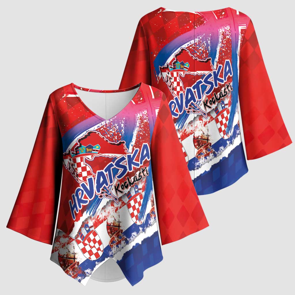 Basketball Fan Jersey Croatian Kimono Sleeve Blouse Hrvatska-The Chequered Ones - Wonder Print Shop
