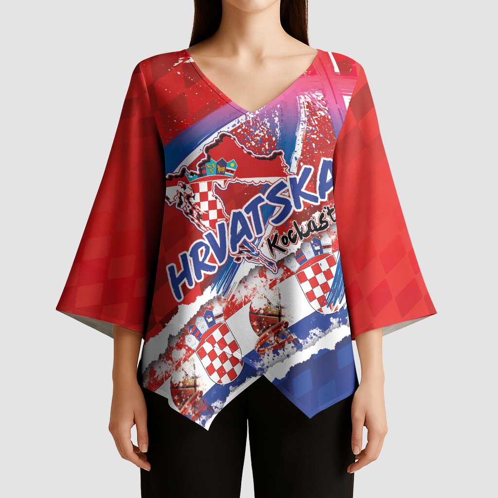 Basketball Fan Jersey Croatian Kimono Sleeve Blouse Hrvatska-The Chequered Ones - Wonder Print Shop