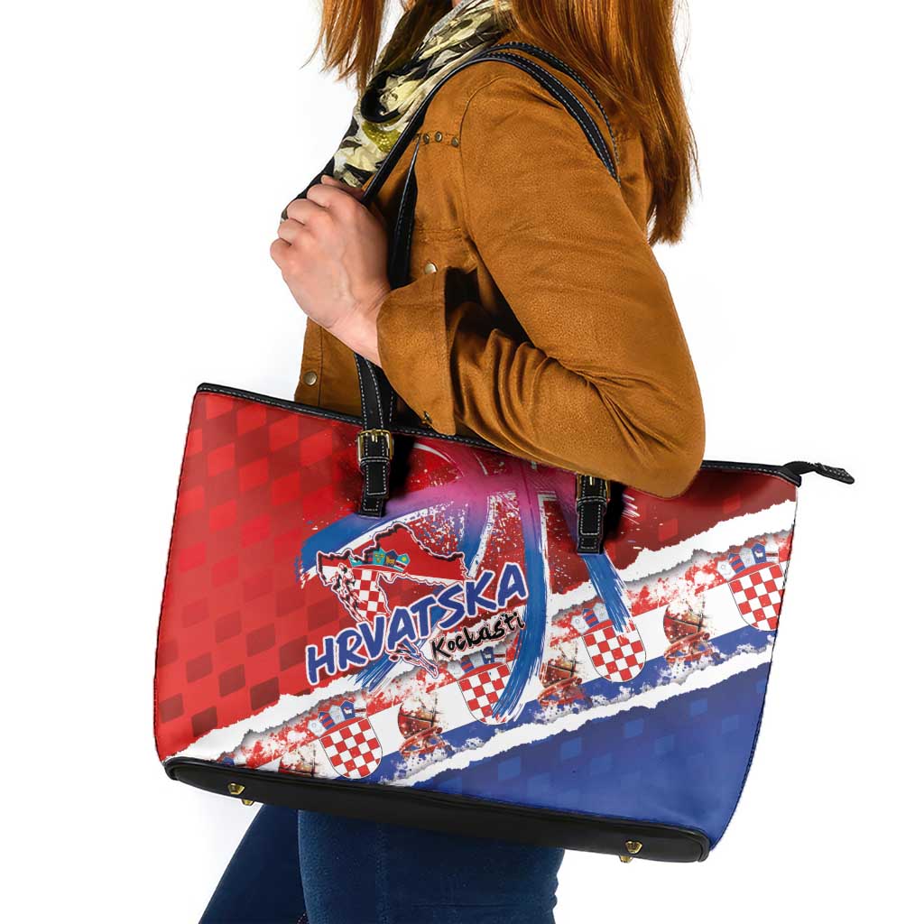 Basketball Fan Jersey Croatian Leather Tote Bag Hrvatska-The Chequered Ones - Wonder Print Shop