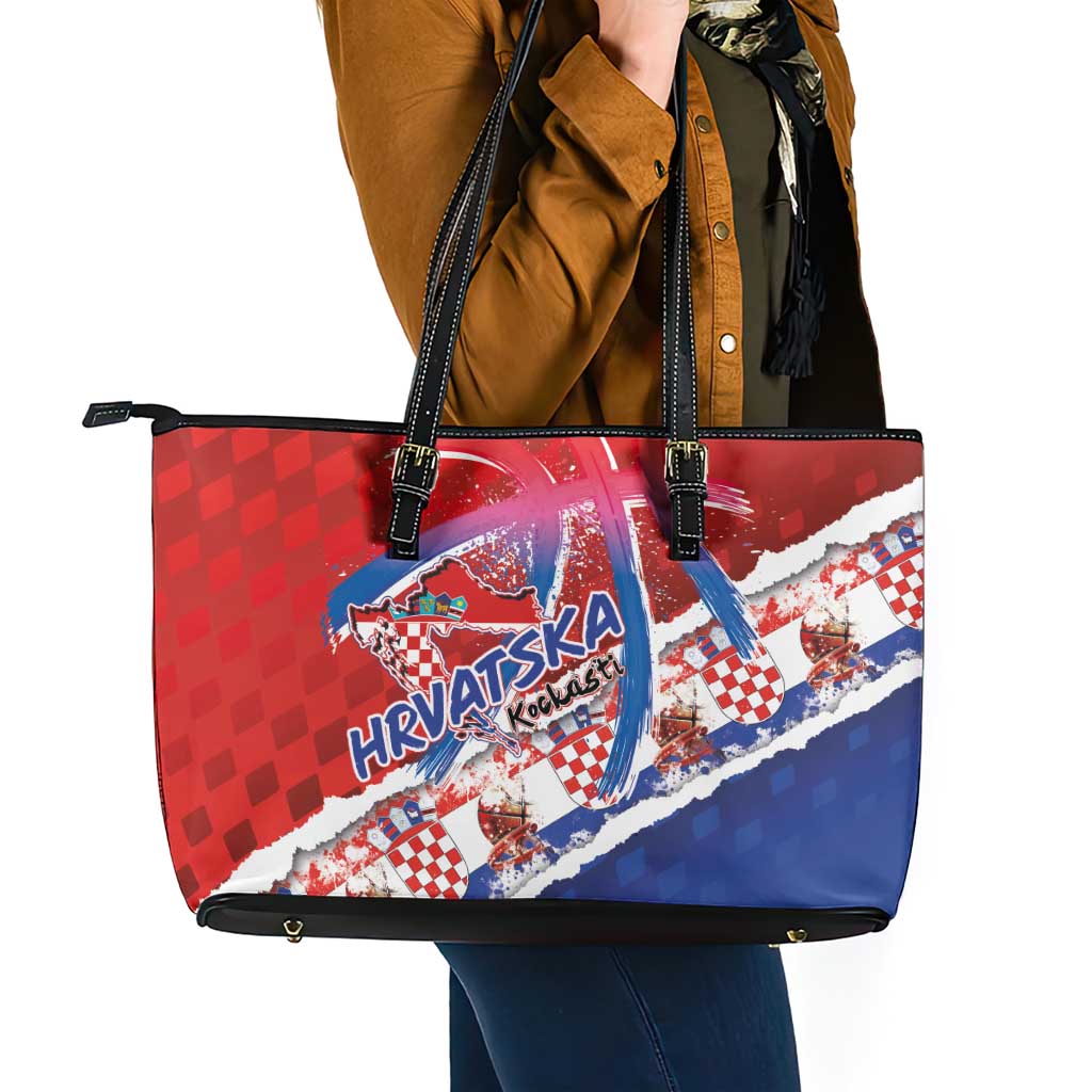 Basketball Fan Jersey Croatian Leather Tote Bag Hrvatska-The Chequered Ones - Wonder Print Shop