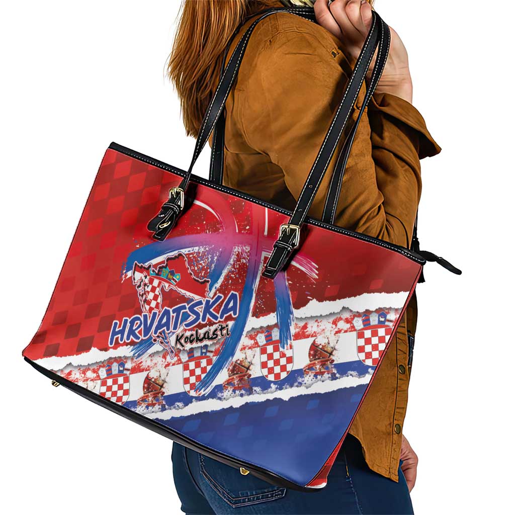 Basketball Fan Jersey Croatian Leather Tote Bag Hrvatska-The Chequered Ones - Wonder Print Shop