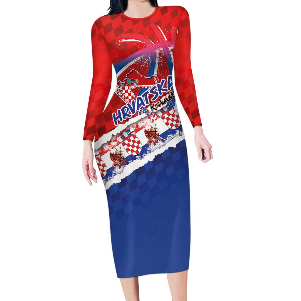 Basketball Fan Jersey Croatian Long Sleeve Bodycon Dress Hrvatska-The Chequered Ones - Wonder Print Shop