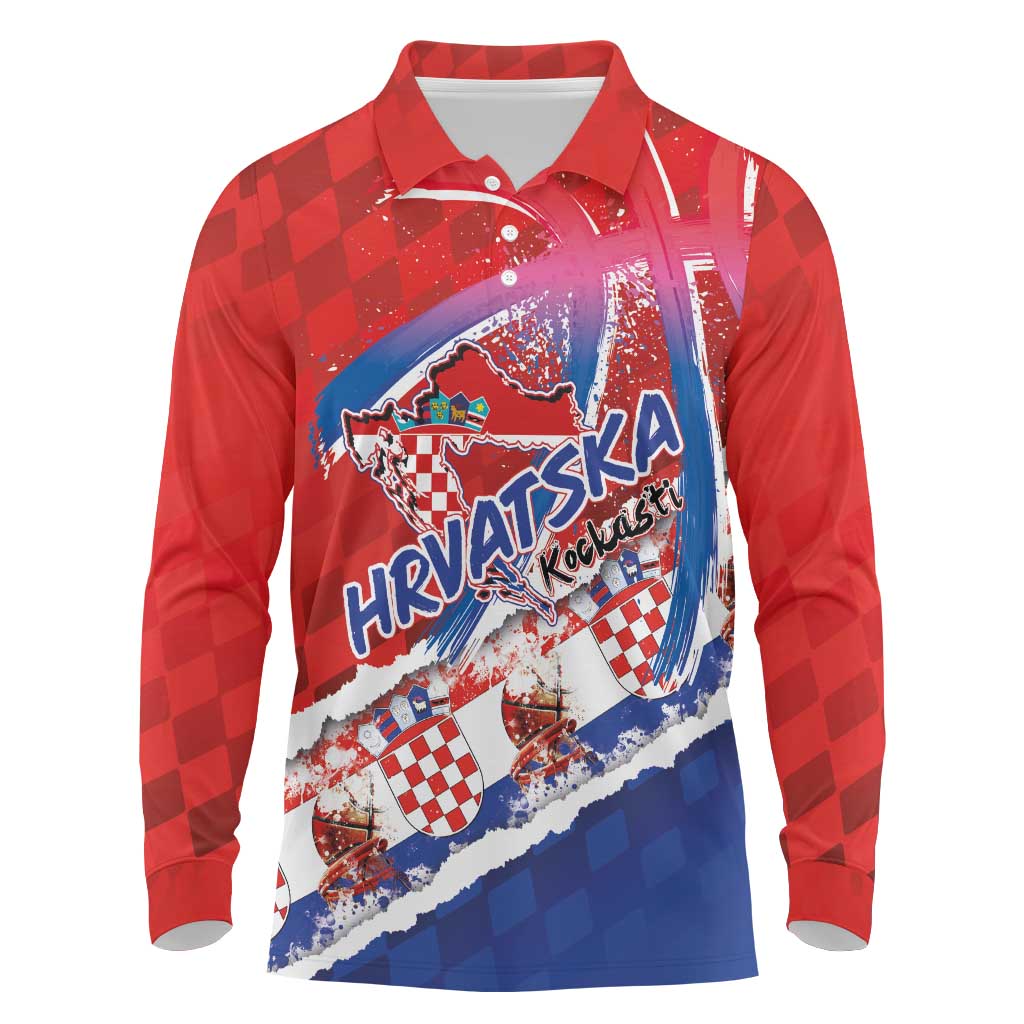 Basketball Fan Jersey Croatian Long Sleeve Polo Shirt Hrvatska-The Chequered Ones - Wonder Print Shop