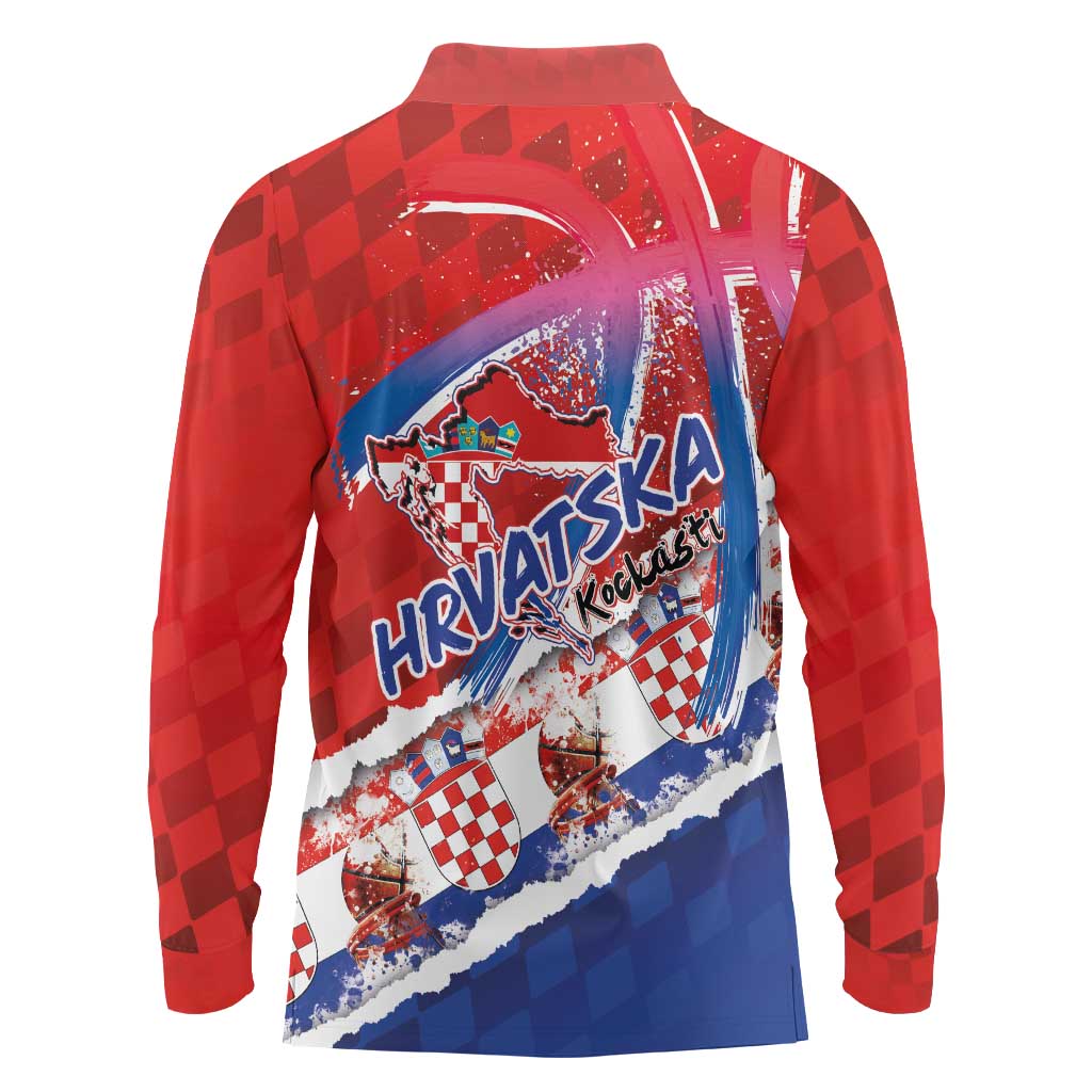 Basketball Fan Jersey Croatian Long Sleeve Polo Shirt Hrvatska-The Chequered Ones - Wonder Print Shop