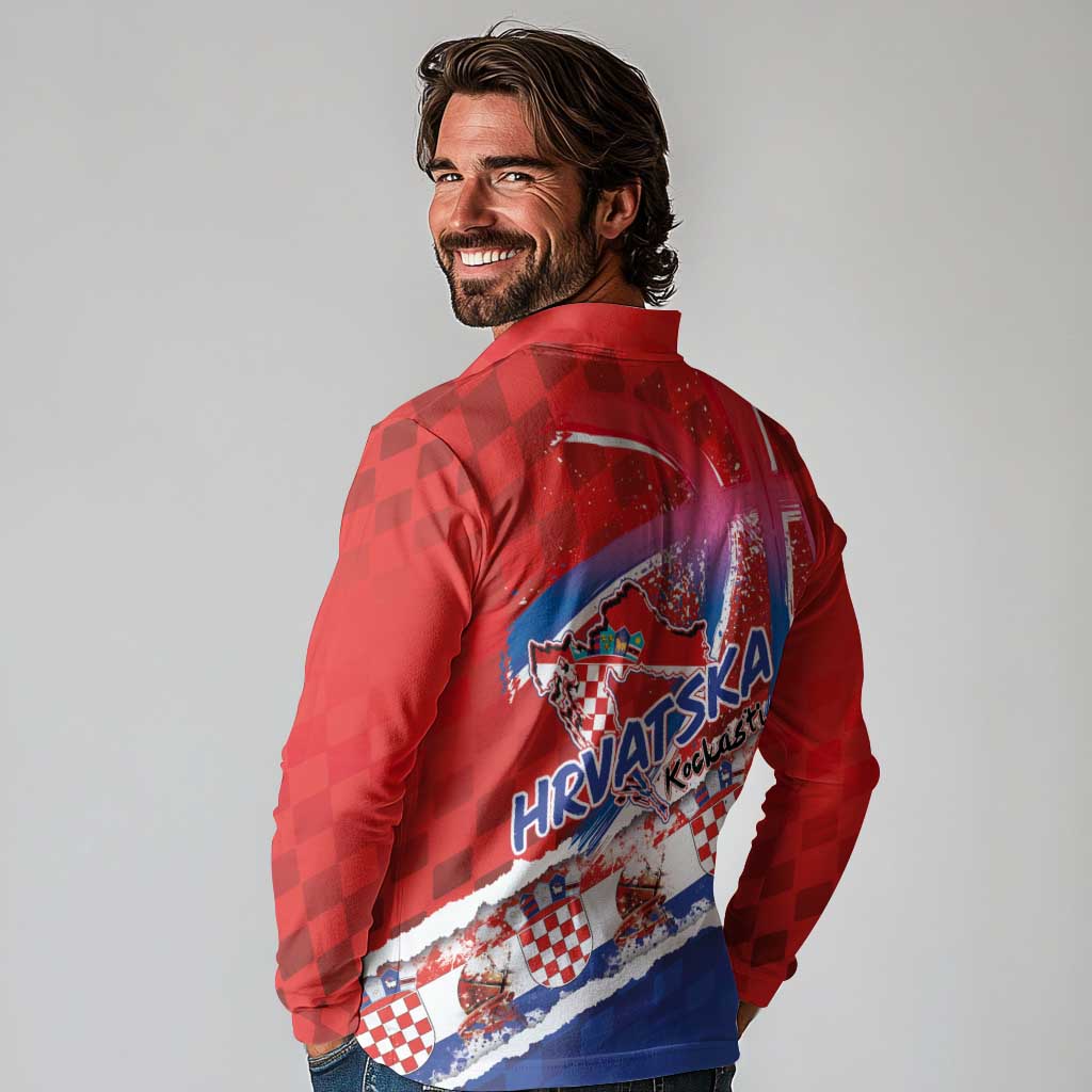 Basketball Fan Jersey Croatian Long Sleeve Polo Shirt Hrvatska-The Chequered Ones - Wonder Print Shop