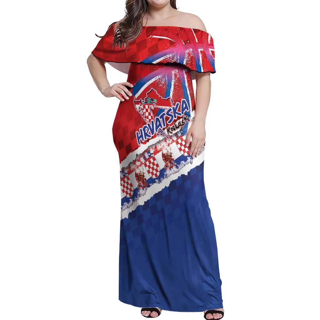 Basketball Fan Jersey Croatian Off Shoulder Maxi Dress Hrvatska-The Chequered Ones - Wonder Print Shop