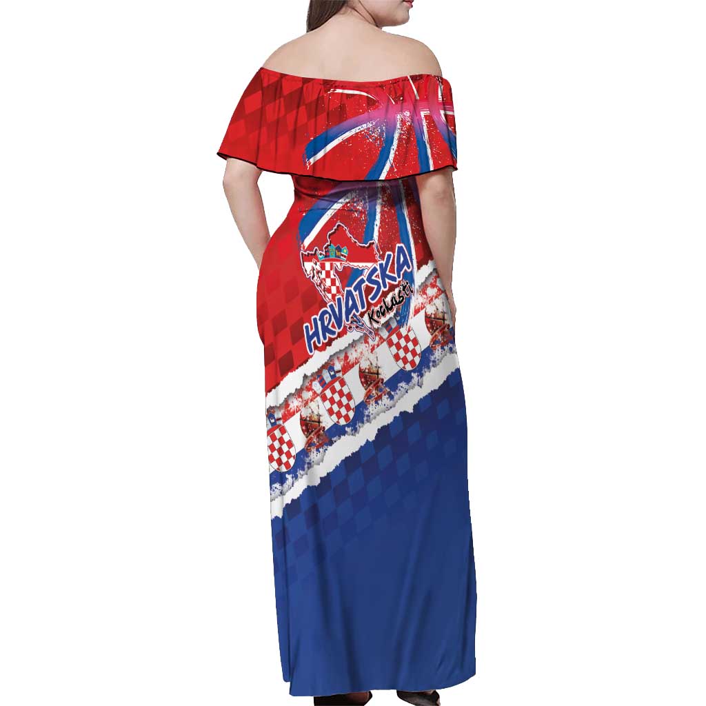 Basketball Fan Jersey Croatian Off Shoulder Maxi Dress Hrvatska-The Chequered Ones - Wonder Print Shop