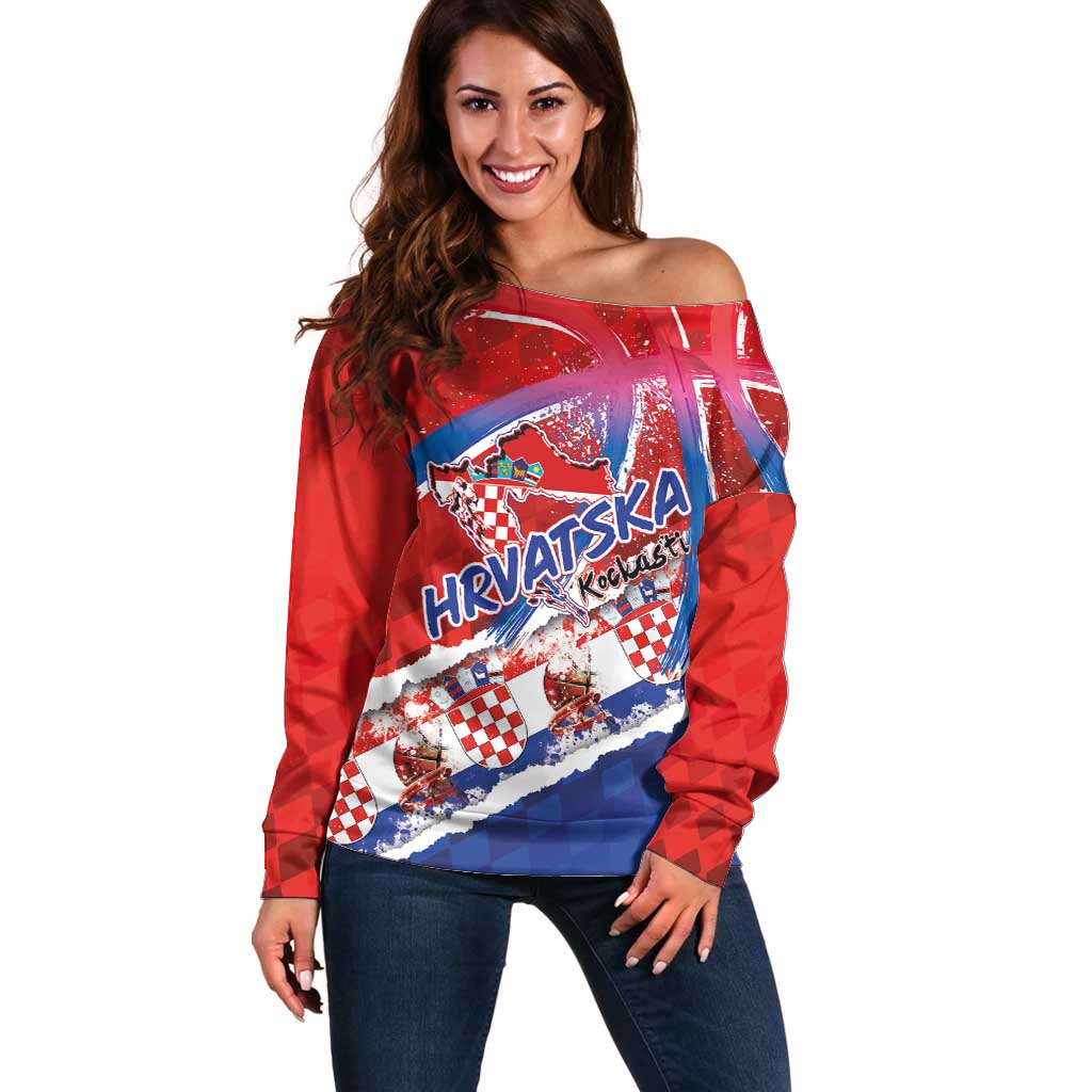 Basketball Fan Jersey Croatian Off Shoulder Sweater Hrvatska-The Chequered Ones - Wonder Print Shop