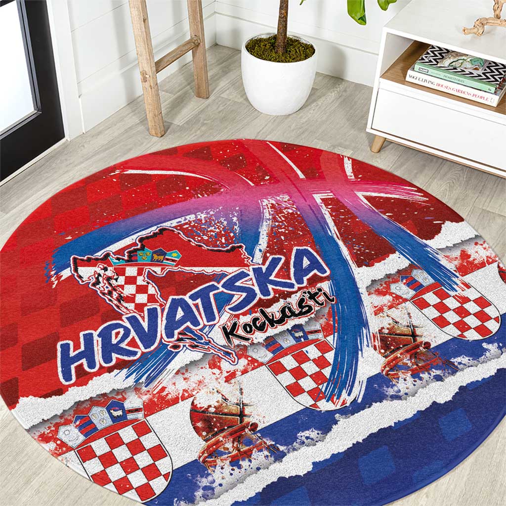 Basketball Fan Jersey Croatian Round Carpet Hrvatska-The Chequered Ones - Wonder Print Shop