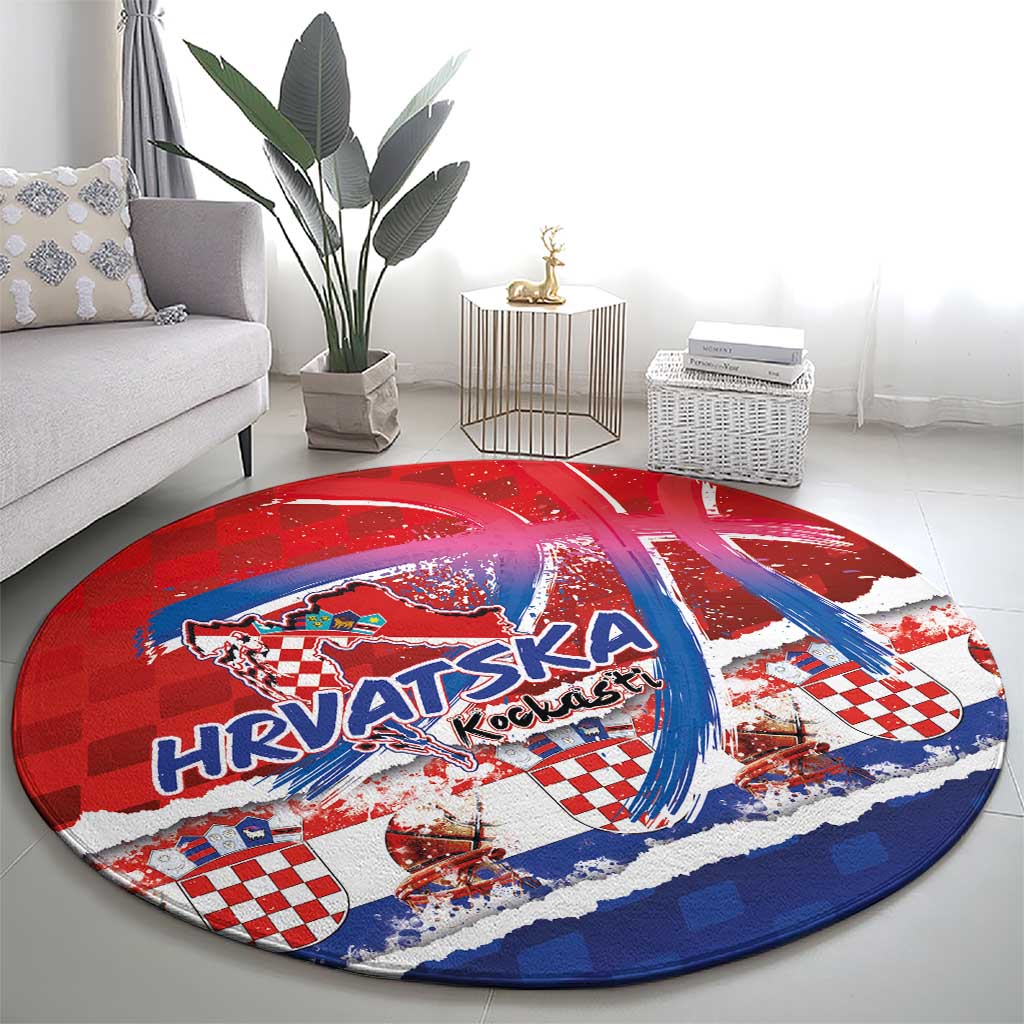 Basketball Fan Jersey Croatian Round Carpet Hrvatska-The Chequered Ones - Wonder Print Shop
