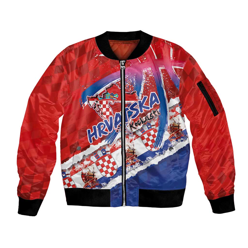 Basketball Fan Jersey Croatian Sleeve Zip Bomber Jacket Hrvatska-The Chequered Ones - Wonder Print Shop