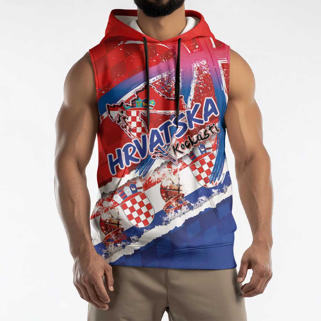 Basketball Fan Jersey Croatian Sleeveless Hoodie Hrvatska-The Chequered Ones - Wonder Print Shop