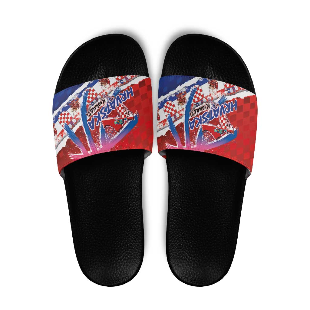 Basketball Fan Jersey Croatian Slide Sandals Hrvatska-The Chequered Ones - Wonder Print Shop