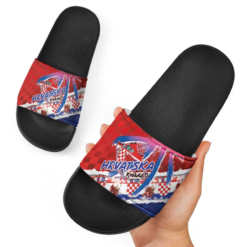 Basketball Fan Jersey Croatian Slide Sandals Hrvatska-The Chequered Ones - Wonder Print Shop