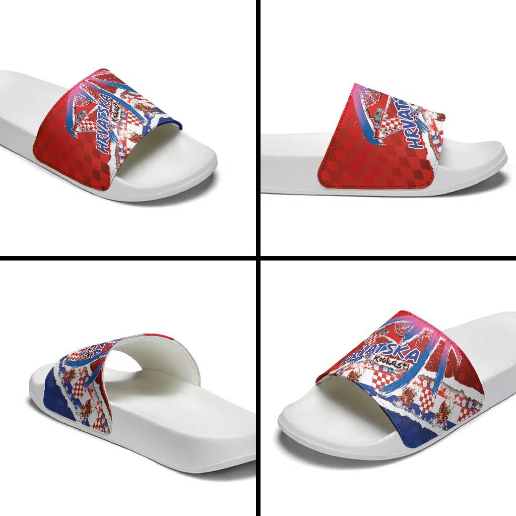Basketball Fan Jersey Croatian Slide Sandals Hrvatska-The Chequered Ones - Wonder Print Shop