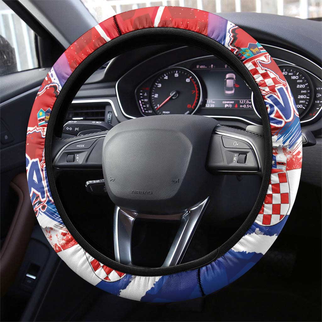 Basketball Fan Jersey Croatian Steering Wheel Cover Hrvatska-The Chequered Ones - Wonder Print Shop