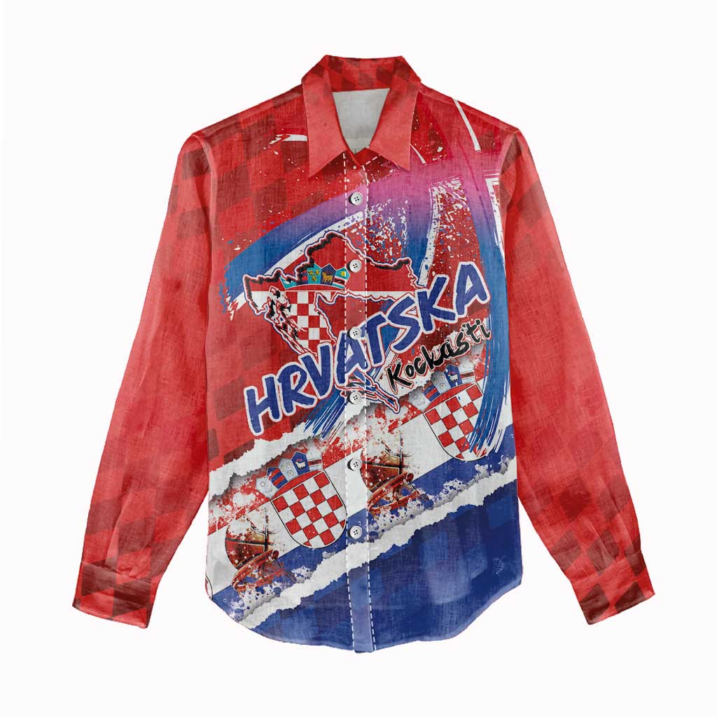 Basketball Fan Jersey Croatian Women Casual Shirt Hrvatska-The Chequered Ones - Wonder Print Shop