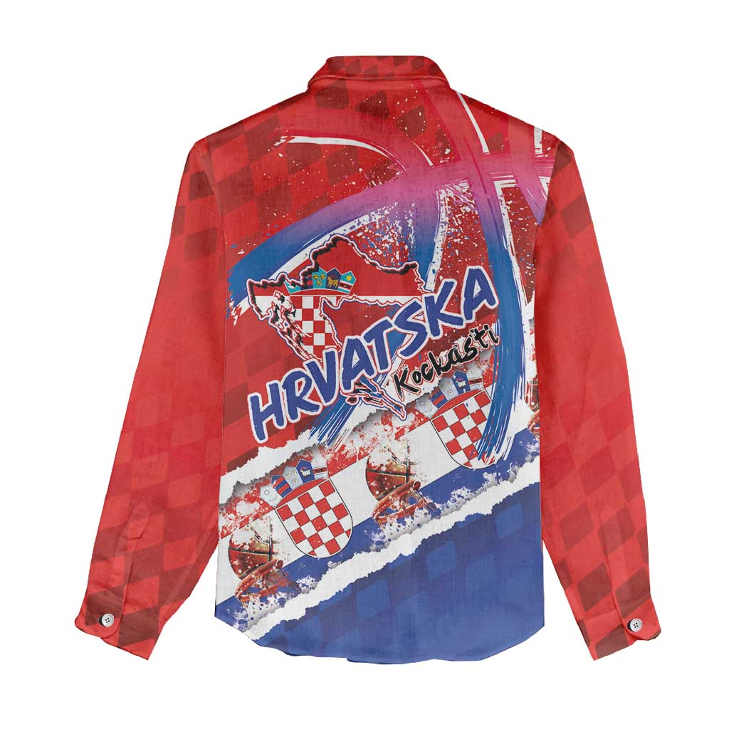 Basketball Fan Jersey Croatian Women Casual Shirt Hrvatska-The Chequered Ones - Wonder Print Shop