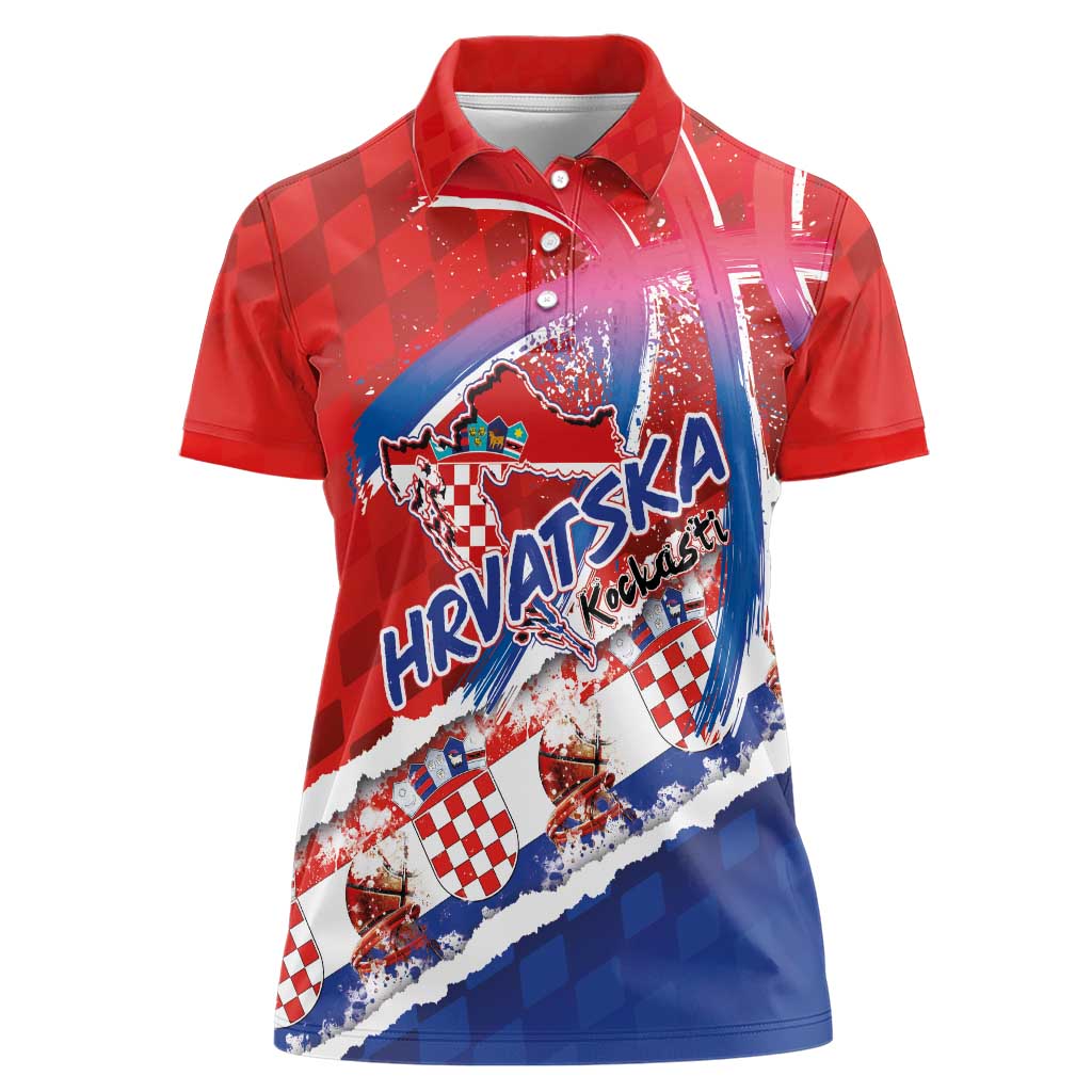 Basketball Fan Jersey Croatian Women Polo Shirt Hrvatska-The Chequered Ones - Wonder Print Shop