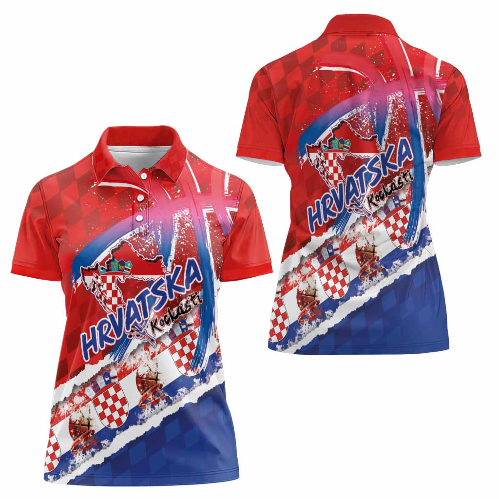 Basketball Fan Jersey Croatian Women Polo Shirt Hrvatska-The Chequered Ones - Wonder Print Shop