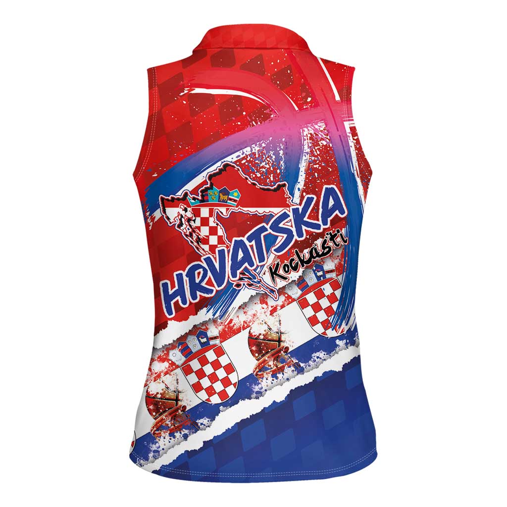 Basketball Fan Jersey Croatian Women Sleeveless Polo Shirt Hrvatska-The Chequered Ones - Wonder Print Shop