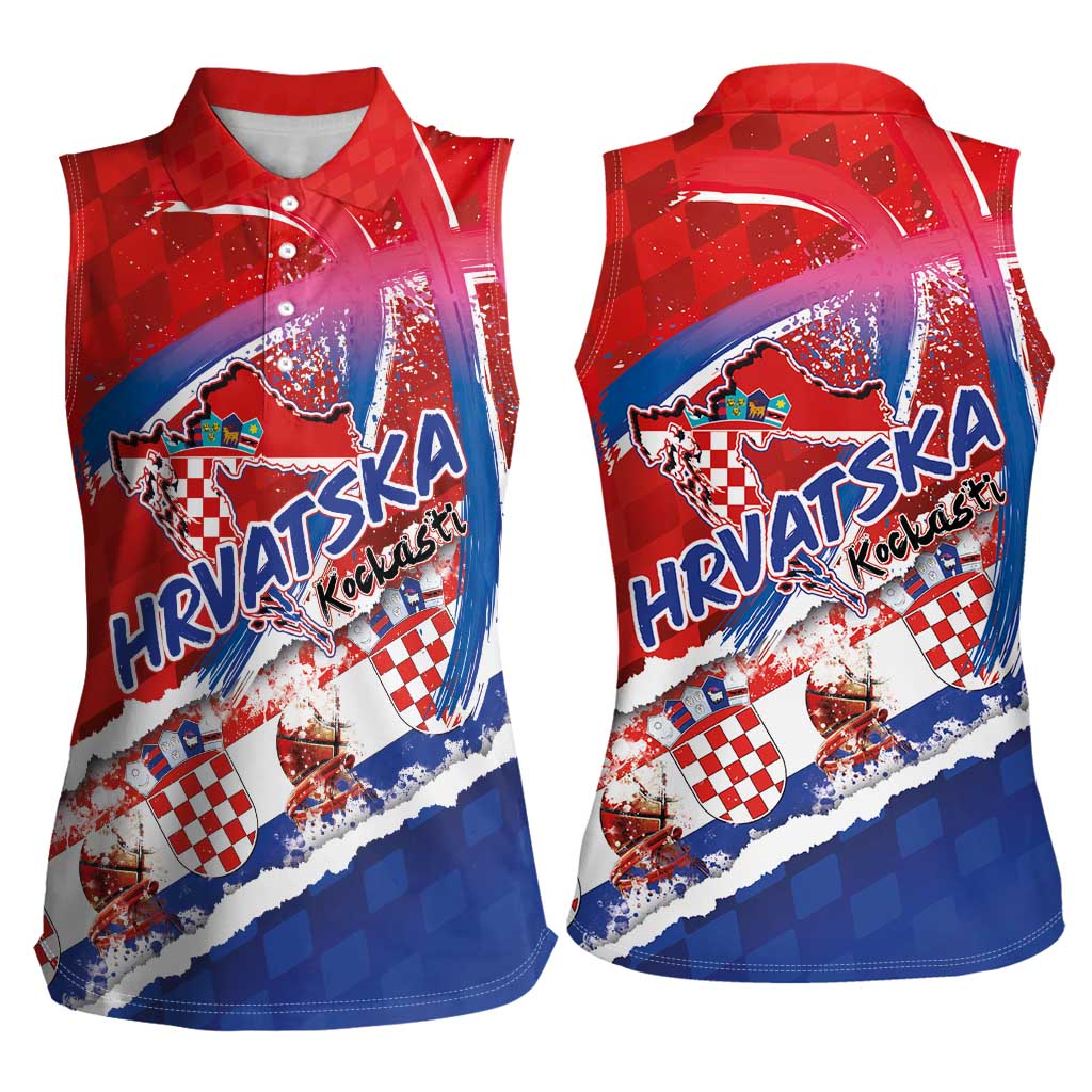 Basketball Fan Jersey Croatian Women Sleeveless Polo Shirt Hrvatska-The Chequered Ones - Wonder Print Shop