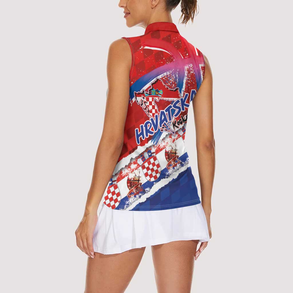 Basketball Fan Jersey Croatian Women Sleeveless Polo Shirt Hrvatska-The Chequered Ones - Wonder Print Shop