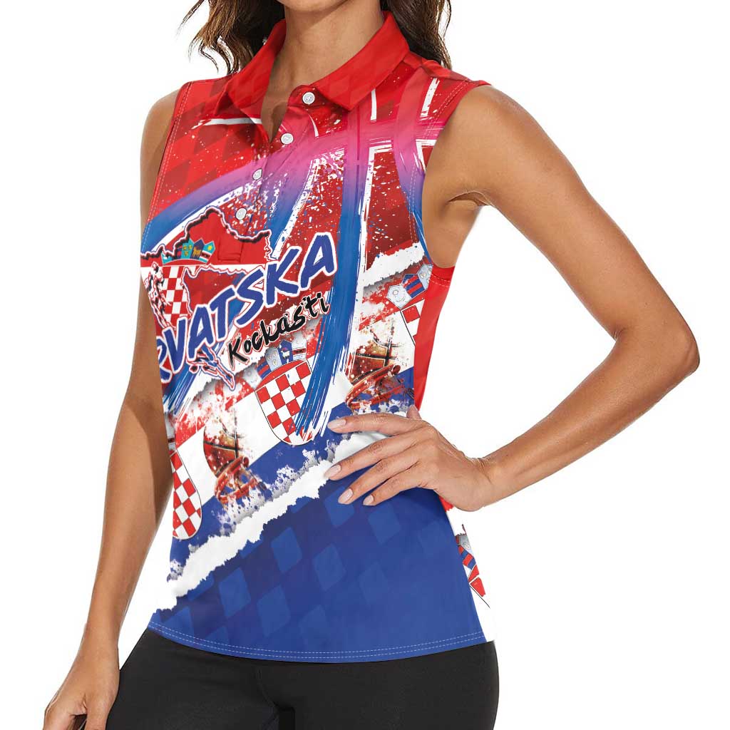Basketball Fan Jersey Croatian Women Sleeveless Polo Shirt Hrvatska-The Chequered Ones - Wonder Print Shop