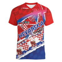 Basketball Fan Jersey Croatian Women V-Neck T-Shirt Hrvatska-The Chequered Ones - Wonder Print Shop
