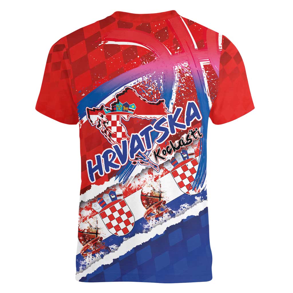Basketball Fan Jersey Croatian Women V-Neck T-Shirt Hrvatska-The Chequered Ones - Wonder Print Shop