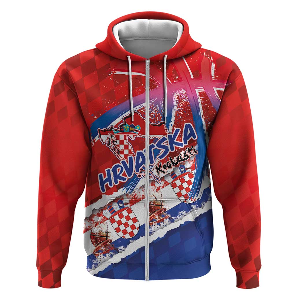 Basketball Fan Jersey Croatian Zip Hoodie Hrvatska-The Chequered Ones - Wonder Print Shop
