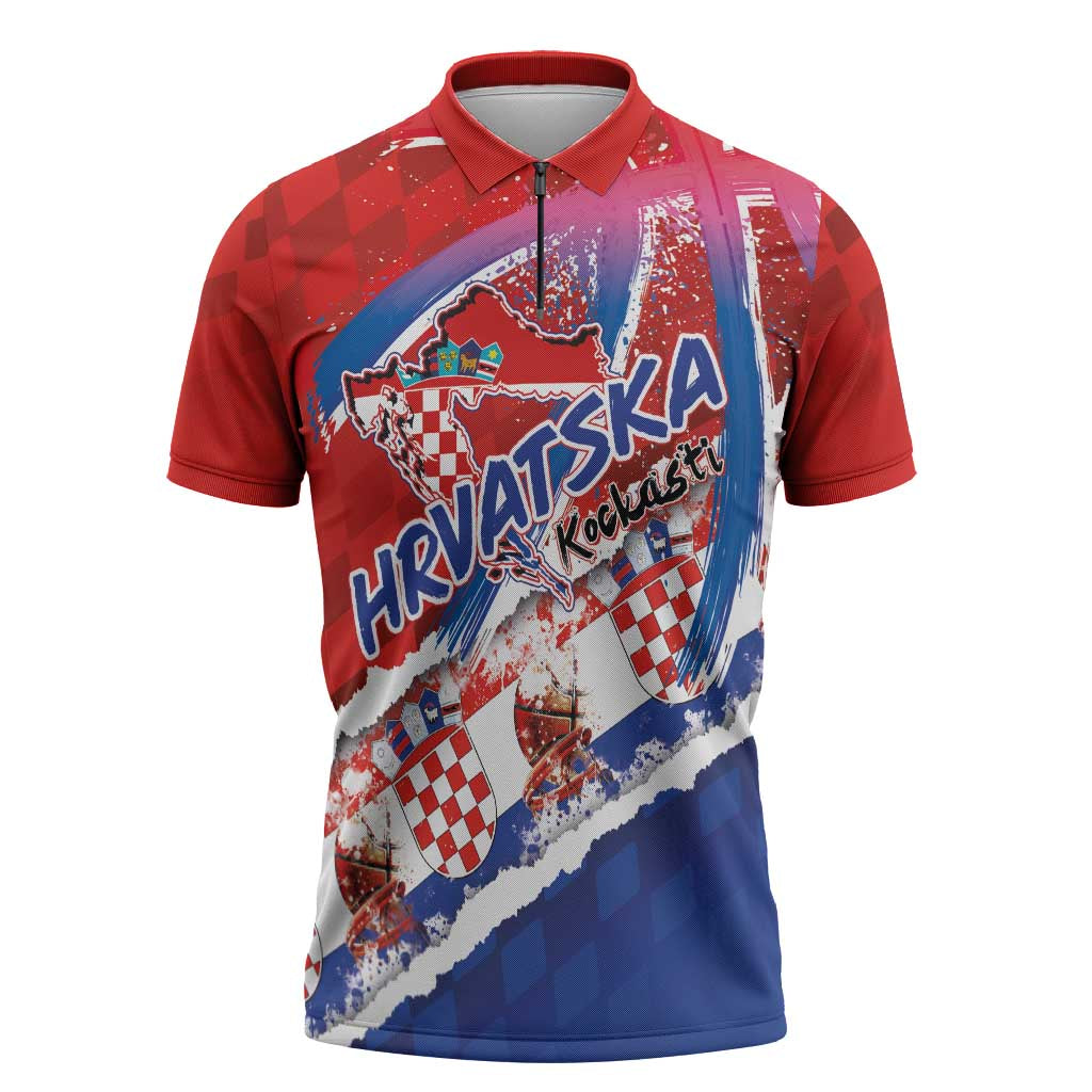 Basketball Fan Jersey Croatian Zipper Polo Shirt Hrvatska-The Chequered Ones - Wonder Print Shop