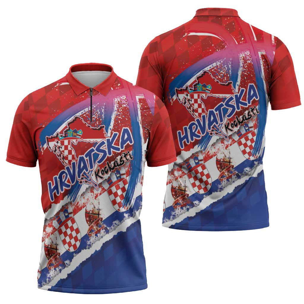 Basketball Fan Jersey Croatian Zipper Polo Shirt Hrvatska-The Chequered Ones - Wonder Print Shop