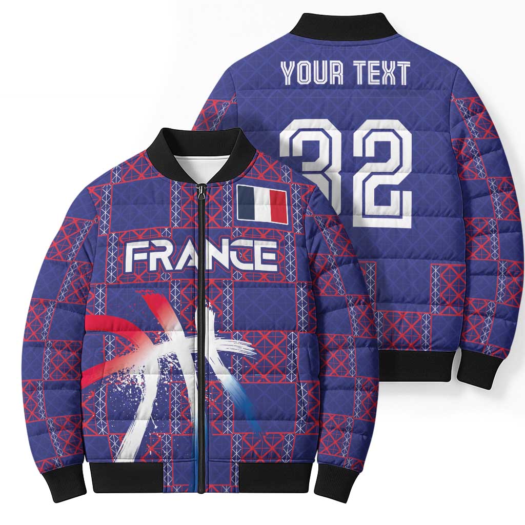 Custom Basketball Fan Jersey French Bomber Puffer Jacket Paris Architectural Heritage Checkered Style - Wonder Print Shop