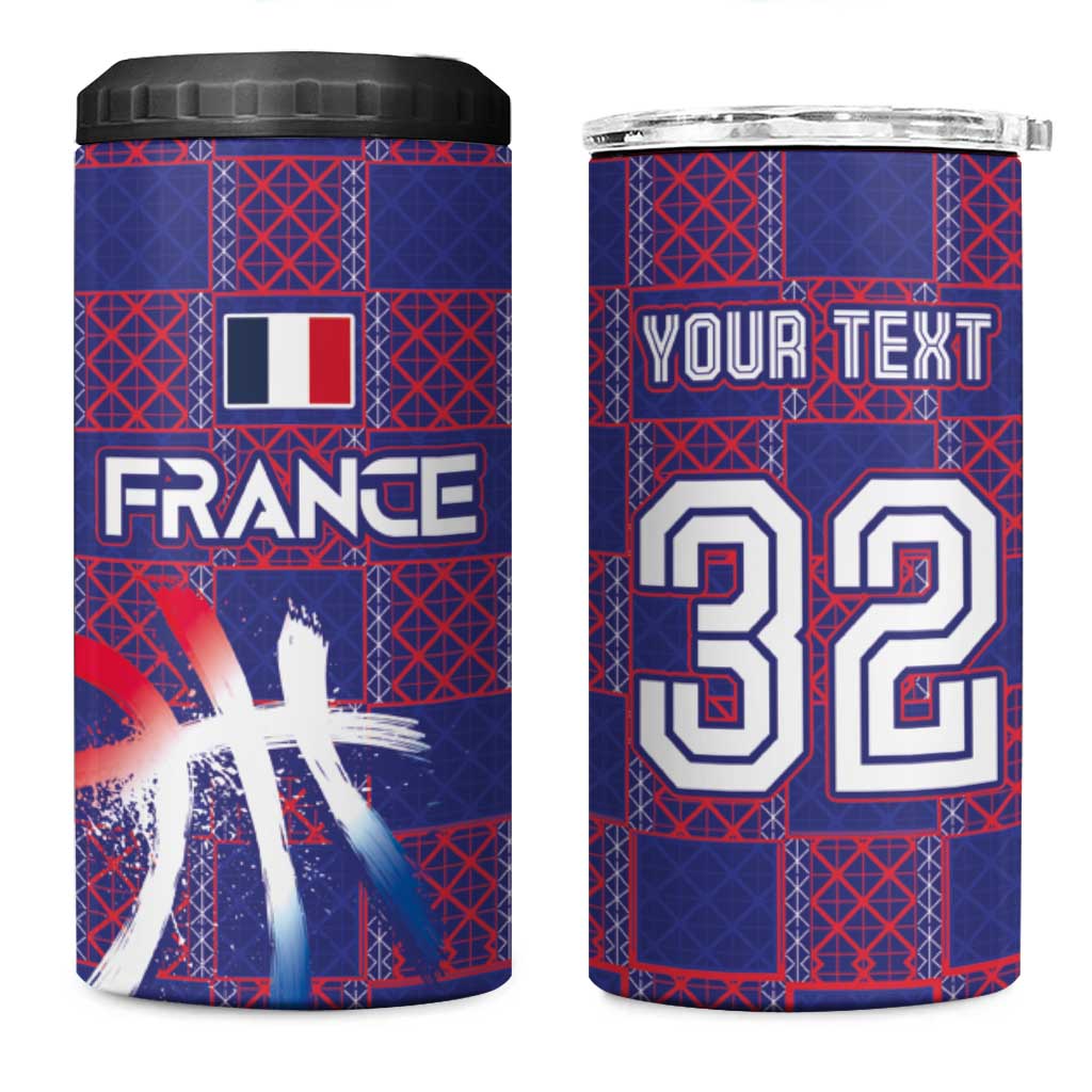 Custom Basketball Fan Jersey French 4 in 1 Can Cooler Tumbler Paris Architectural Heritage Checkered Style - Wonder Print Shop