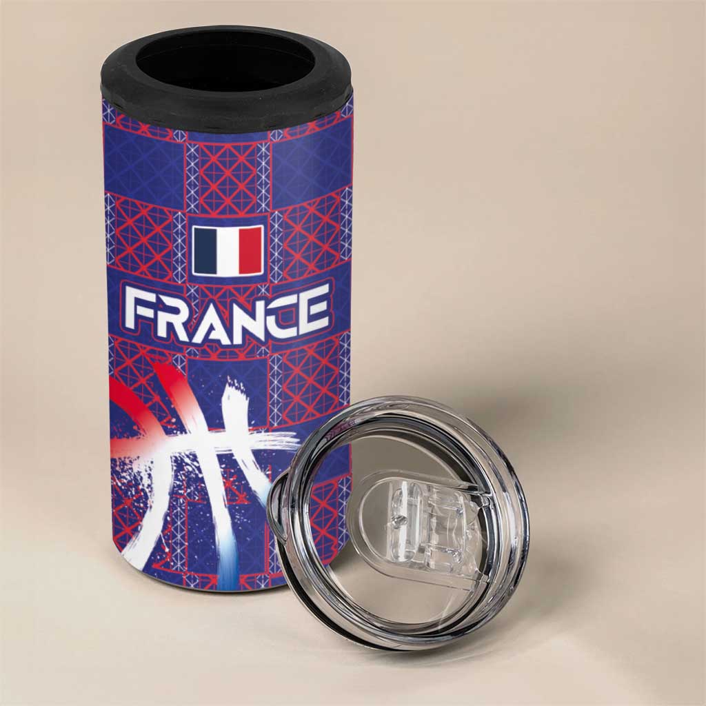 Custom Basketball Fan Jersey French 4 in 1 Can Cooler Tumbler Paris Architectural Heritage Checkered Style - Wonder Print Shop