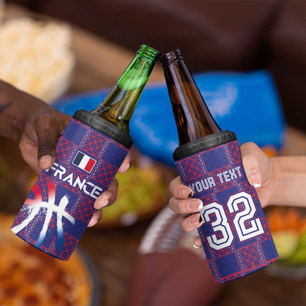 Custom Basketball Fan Jersey French 4 in 1 Can Cooler Tumbler Paris Architectural Heritage Checkered Style - Wonder Print Shop