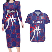 Custom Basketball Fan Jersey French Couples Matching Long Sleeve Bodycon Dress and Hawaiian Shirt Paris Architectural Heritage Checkered Style - Wonder Print Shop