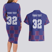 Custom Basketball Fan Jersey French Couples Matching Long Sleeve Bodycon Dress and Hawaiian Shirt Paris Architectural Heritage Checkered Style - Wonder Print Shop