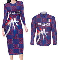 Custom Basketball Fan Jersey French Couples Matching Long Sleeve Bodycon Dress and Long Sleeve Button Shirt Paris Architectural Heritage Checkered Style - Wonder Print Shop