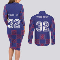 Custom Basketball Fan Jersey French Couples Matching Long Sleeve Bodycon Dress and Long Sleeve Button Shirt Paris Architectural Heritage Checkered Style - Wonder Print Shop