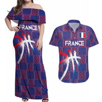 Custom Basketball Fan Jersey French Couples Matching Off Shoulder Maxi Dress and Hawaiian Shirt Paris Architectural Heritage Checkered Style - Wonder Print Shop