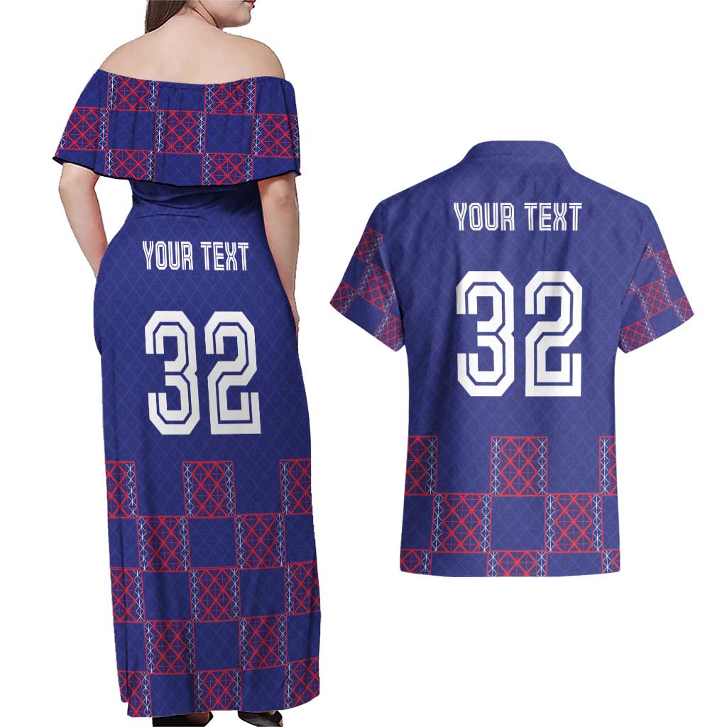 Custom Basketball Fan Jersey French Couples Matching Off Shoulder Maxi Dress and Hawaiian Shirt Paris Architectural Heritage Checkered Style - Wonder Print Shop