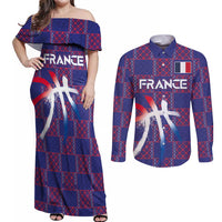 Custom Basketball Fan Jersey French Couples Matching Off Shoulder Maxi Dress and Long Sleeve Button Shirt Paris Architectural Heritage Checkered Style - Wonder Print Shop